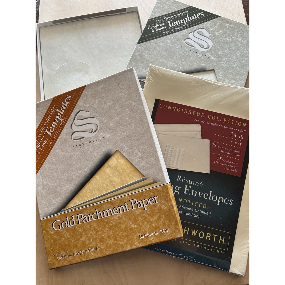 Southworth Parchment Paper Envelope LOT 40 Ivory 18 Gold 25 Resume Envelopes NIP